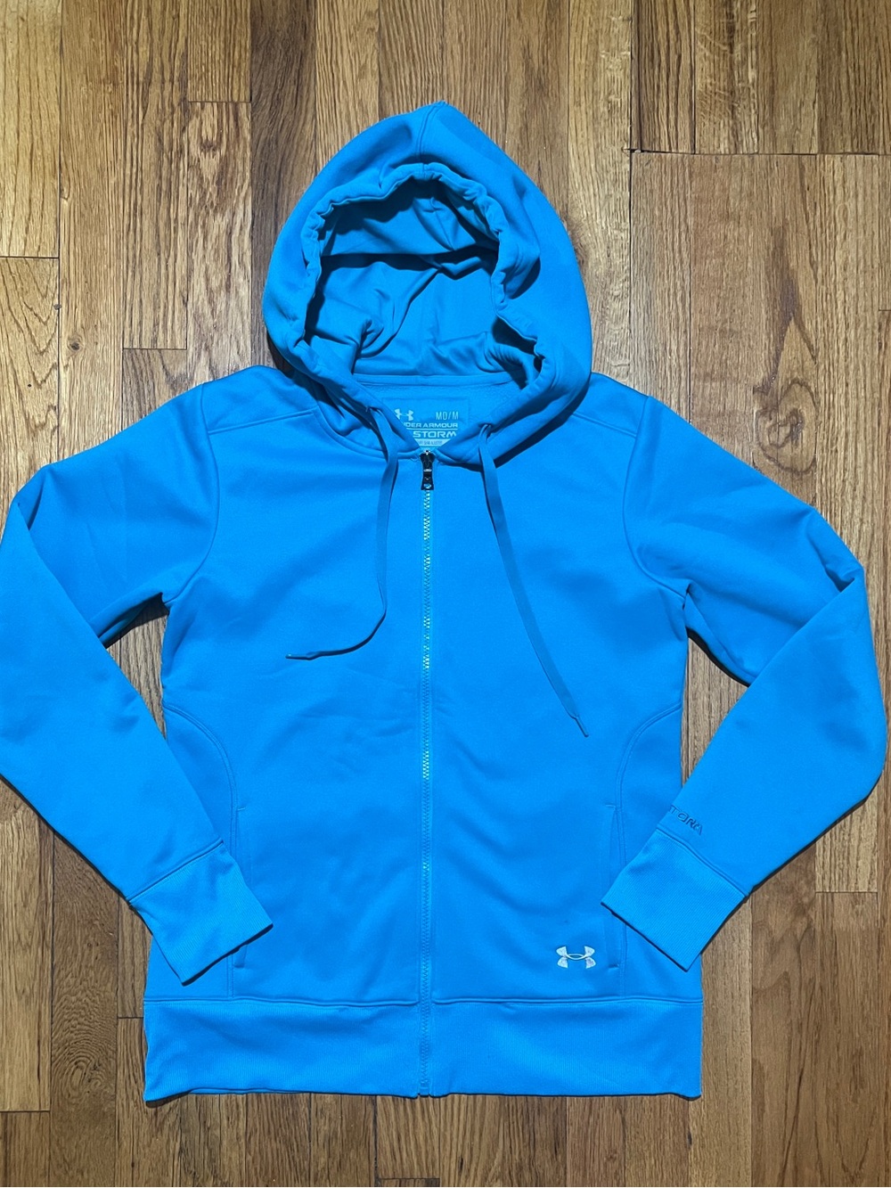 Y2K Under Armour UA Storm Women’s M Regular Blue Solid Full Zip Fleece Hoodie